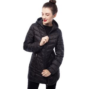 <b>Women's</b> Black Hooded Puffer <b>Jacket</b> Long Length Zipper Closure Windproof Casual Winter Coat Polyester Wadding Solid Color - Product Image 4