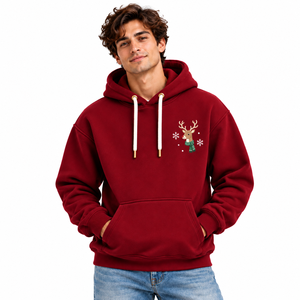 Unisex <b>Christmas</b> Red Embroidered Pocket Pullover <b>Hoodie</b> Reindeer Snowflake Graphic Fleece Sweatshirt Casual Winter Holiday - Product Image 1