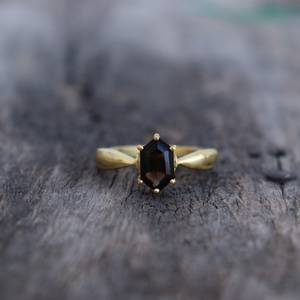 Smoky <b>Quartz</b> Signet <b>Ring</b> Hexagon Gemstone <b>Ring</b> 925 Sterling Silver 14K Gold Plated Statement Jewelry Gift For Mom - Product Image 1