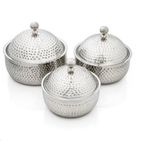 Stainless Steel Hammered Casseroles <b>Set</b> Round Polished Durable With Lid Minimalist Design for Gas and <b>Induction</b> Cooker - Product Image 1