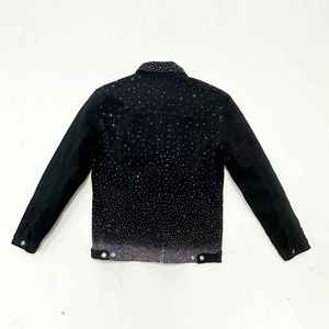 Veste en jean noire IBEX slim fit ornée de strass, extensible, style vintage streetwear, pour homme - Product Image 2