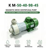Pompa Kimia Sentrifugal Horizontal Industri K M-50-40-98-45 PP 1.5 kW Penggerak Magnetik 333 L/mnt 50/60 Hz untuk Transfer Cairan