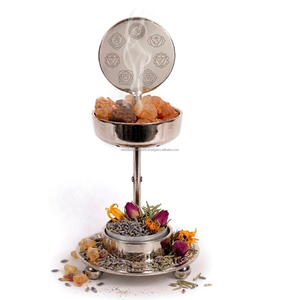 Brûleur en laiton réglable gravé 7 chakras argenté - Product Image 5