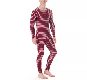 <b>Men</b> Striped <b>Thermal</b> <b>Underwear</b> Set Long Sleeve Crew Neck 2 Piece Winter Warm Base Layer Cotton Compression Wear - Product Image 2