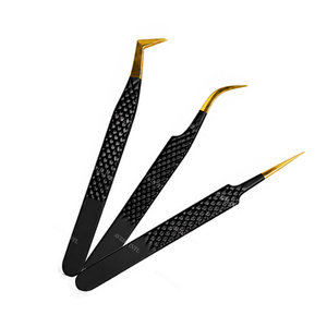 Pinzas de Precisión para Extensión de Pestañas de Acero Inoxidable con Punta Dentada, Herramienta para Pestañas de Volumen en Dorado y Negro - Product Image 5