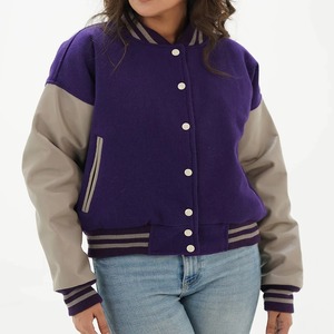 Women's Wool <b>Leather</b> Varsity <b>Jacket</b> Custom Letterman College Coat Casual Fashion Outerwear OEM ODM Sample Service - Product Image 1