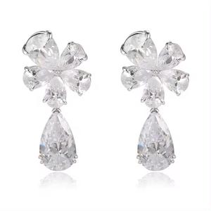 Boucles d'oreilles pendantes en argent 925 blanc pour femmes, style Art déco classique, luxe, pavé de zircon cubique, fleur, cadeau - Product Image 1