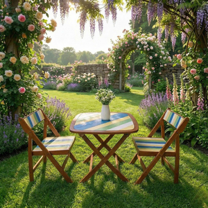 Modern <b>Foldable</b> Durable Wood <b>Table</b> <b>and</b> <b>Chair</b> Set Rainbow Color for Outdoor Use Farmhouse Hotel - Product Image 2