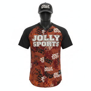 Camiseta de béisbol para hombre, transpirable, de poliéster, con estampado negro y paneles color óxido, diseño de logotipo personalizado, 100% algodón, corte holgado, estampada. - Product Image 1