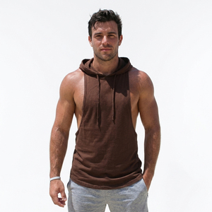 Camiseta sin mangas con capucha para hombre, estilo stringer, para yoga, culturismo y entrenamiento, con espalda cruzada - Product Image 1