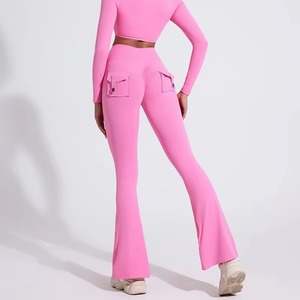 Pantalons de sport à jambes larges pour femmes, pantalons évasés sans couture, pantalons de yoga taille haute, vêtements personnalisés OEM - Product Image 4