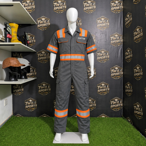 TwillSports Mono de Trabajo de Alta Visibilidad para Hombre, Manga Corta, Reflectante, Personalizado OEM, Rayas Grises y Naranjas - Product Image 5
