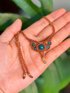 Handmade Brown Macrame Blue Apatite <b>Necklace</b> Adjustable Boho Healing Ethnic <b>Statement</b> Pendant Jewelry Wholesale - Product Image 2