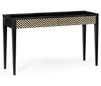 Table console de salon moderne haut de gamme en bois avec incrustations en os, détails artistiques faits à la main, design écologique et tiroirs