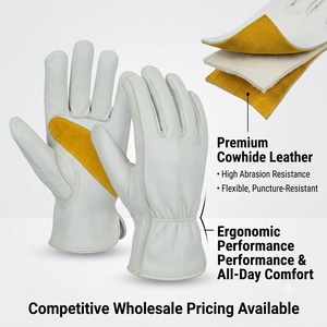 Gants de sécurité en cuir grainé de vachette Palm Patch avec manchette de sécurité, résistants à la chaleur, respirants, robustes, doux, confortables et anti-vibrations - Product Image 3