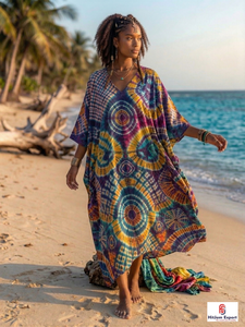 Printed <b>Kaftan</b> Dress Women Loose Fit Beach Cover Up Soft Fabric <b>Summer</b> Wear Elegant Style Bulk Manufacturing Wholesale Supply - Product Image 2