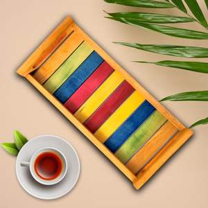 Bandeja de Madera para Servir con Asa, Multiusos, Colorida, para Servir Té y Café, Disponible al Precio Más Bajo para la Venta - Product Image 2