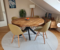 Tribesigns Moderner Industrie-Esstisch aus braunem Holz, rund, für 4 Personen