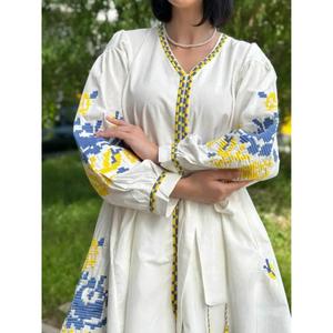 Vestido de Novia Casual de Otoño, Hecho a Mano en Ucrania, Bordado, Corte en A, Cintura Natural, 100% Algodón Blanco para Mujer - Product Image 4