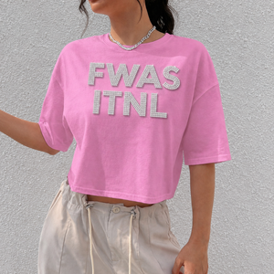 Camiseta Corta de Moda para Mujer al por Mayor, Estilo Y2K, Oversize, Streetwear, con Logo de Diamantes de Imitación, Personalizada - Product Image 2