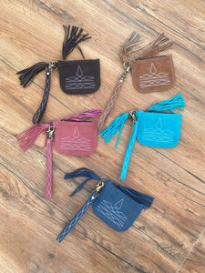 Custom <b>Boot</b> Stitch Sued Leather Wristlet Coin Purse Portable Card Purse Mini Pouch Women Change Wallet <b>with</b> Keychain Ring Holder - Product Image 4