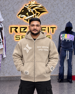 Sweat à capuche unisexe personnalisé beige en mélange de coton molletonné avec poche kangourou cloutée, poignets côtelés, style streetwear décontracté, coupe oversize respirante pour le quotidien - Product Image 1