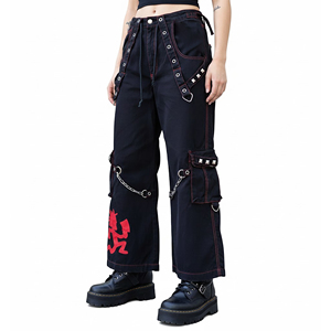 Custom <b>Punk</b> Gothic Cargo Pants <b>Men</b> Women Black Wide Leg Bondage Trousers Elastic Waist Polyester/Cotton Y2K Streetwear - Product Image 5