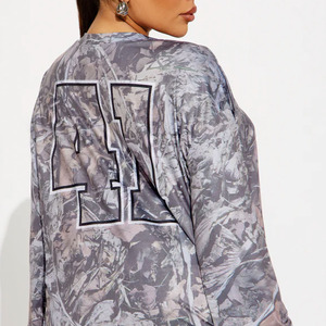 Low MOQ Unisex Oversized Long Sleeve American Football Jersey <b>Top</b> Grey Camo Print V Neck Sportswear Loose Fit Custom OEM Apparel - Product Image 5