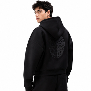 Sweat-shirts à capuche personnalisés avec motifs en relief pour hommes, fermeture éclair intégrale, mélange de coton, coupe oversize, noirs, style streetwear décontracté, pour l'automne, fournisseur de marques privées - Product Image 2