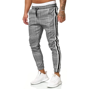 Men Plaid <b>Jogger</b> Sweatpants Elastic Waist Side Stripe <b>Cuffed</b> Ankle Casual Athletic Pants Autumn Wear - Product Image 2