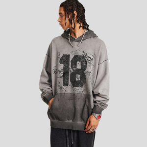 Sweat à capuche tendance automne pour homme 380G, style rétro américain, délavé, 100% coton, imprimé numérique, doublé - Product Image 4