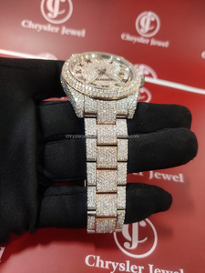 Montre-bracelet en diamant Moissanite VVS de haute qualité mouvement automatique en acier inoxydable de style Hip Hop glacé avec fenêtre à cadran en verre - Product Image 3