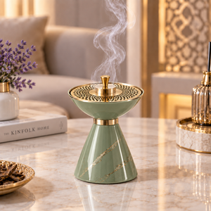 Brûleur d'encens Bakhoor, diffuseur d'aromathérapie, base en marbre blanc à motifs avec couvercle en acier inoxydable, trous de ventilation, utilisation en intérieur - Product Image 2