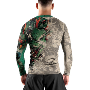 Rashguard d'arts martiaux, coutures renforcées, tissu compressif respirant, logo personnalisé, haut de gamme pour BJJ, MMA, grappling, homme. - Product Image 3