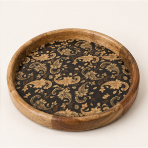 Bandeja Redonda de Madera de Mango Hecha a Mano con Estampado de Paisley Dorado en Esmalte, Bandeja Decorativa para Mesa de Centro, Decoración del Hogar - Product Image 6
