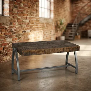 Table basse rectangulaire en bois industrielle avec pieds en métal en forme d'arche pour salon - Product Image 1