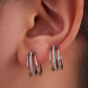 18K Gold Plated Stainless Steel Triple Hoop Ear <b>Cuff</b> with Claw Setting Zircon Jewelry for Gift - Product Image 2