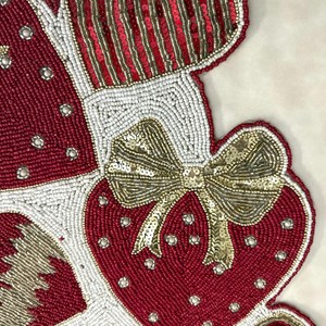 Valentine's Day table <b>runner</b>, luxury beaded <b>runner</b>, <b>red</b> and white hearts, 13x36inch - Product Image 1