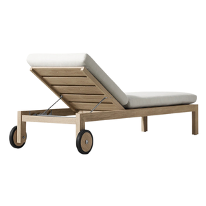 Chaise longue contemporaine en teck avec roulettes, dossier réglable, minimaliste, pour extérieur, piscine, mobilier de resort - Product Image 6