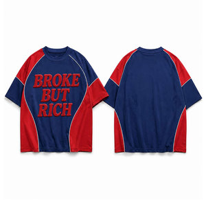 Camiseta de Manga Raglán Extra Grande para Hombre, Diseño Único, Rojo y Azul en Contraste, Cuello Redondo Tejido, Estilo Urbano, Diseño con Letras Impresas - Product Image 1