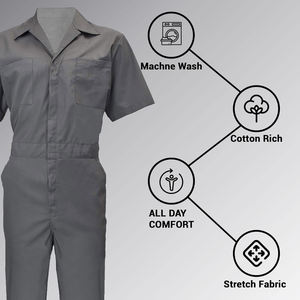 Overol de Trabajo Gris para Hombre, Manga Corta, Resistente, Transpirable, de Poliéster, Cómodo, Uniforme para Uso Industrial y de Construcción - Product Image 5