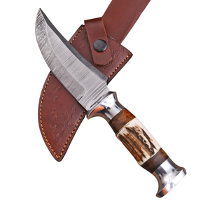 Couteau de chasse à lame fixe en acier Damas, avec manche ergonomique en acier forgé à la main et emballage personnalisé pour la vente en gros - Product Image 1