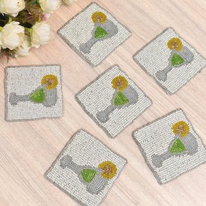 Cute Beaded Cocktail Coasters 1 Piece Eco-Friendly Portable Luxury with Lemon Drink Design Washable <b>Bar</b> <b>Mats</b> for Drink Serving - Product Image 4