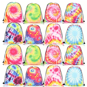 High Quality Custom Logo Print Lightweight 16 Pcs Vibrant Tie-Dye Drawstring Bags Colorful Polyester Party Favor <b>Backpacks</b> - Product Image 1