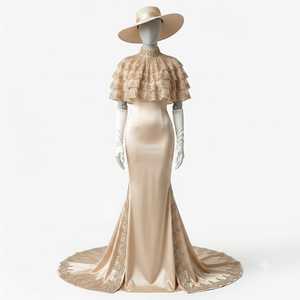 Colección de Vestidos de Noche de Diseñador: Elegantes Vestidos Formales Bordados con Capa, Chaqueta, Sombrero y Guantes a Juego, Largos hasta el Suelo, Corte en A - Product Image 5