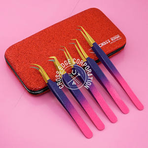 Pinzas para pestañas de etiqueta privada Punta de fibra Pinzas de volumen Pinzas para extensiones de pestañas Brillo antideslizante Juegos de 5 piezas 45 90 grados - Product Image 4