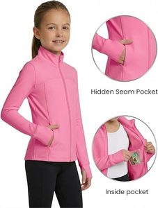 เสื้อแจ็คเก็ตซิปแขนยาวสีชมพูสำหรับเด็กผู้หญิง ชุดวอร์มสำหรับเต้นรำ ชุดฝึกซ้อมสำหรับเด็ก ชุดนักเต้นบนเวที - Product Image 2