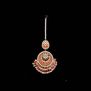 Tikka Kundan étnica chapada en oro con perla de esmalte azul, joyería hecha a mano para la frente, para mujeres, para bodas - Product Image 2
