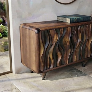 Handmade Wooden Sideboard in a Modern Style, featuring a sculpted wave‑carving design Modern storage <b>cabinet</b> crafted - Product Image 4