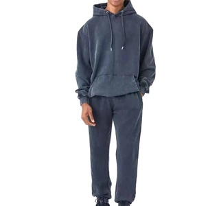 Venta al por mayor 2024 hombres lavado ácido pantalones de chándal y sudadera conjunto de gran tamaño ropa de calle joggers conjunto hip hop casual chándal hombres 2026 - Product Image 4